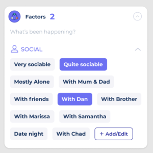 image showing how to track different people as factors on the Bearable homepage