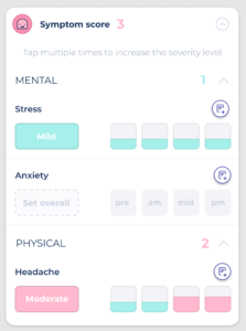 An image of symptom tracking tools in Bearable including stress, anxiety, and headache tracking.