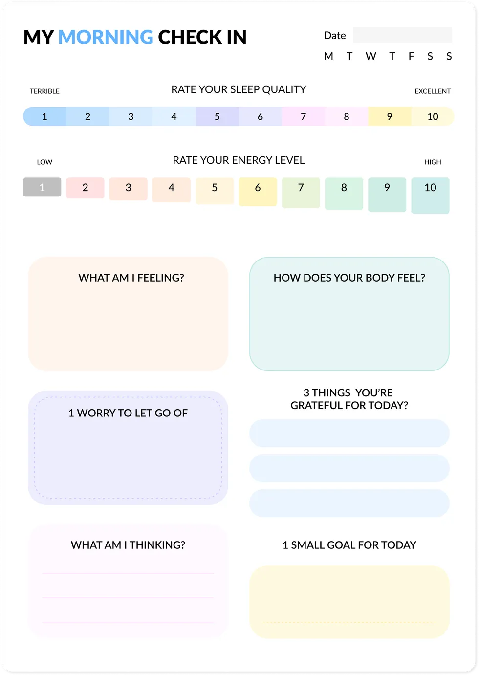 My Morning Check In Worksheet