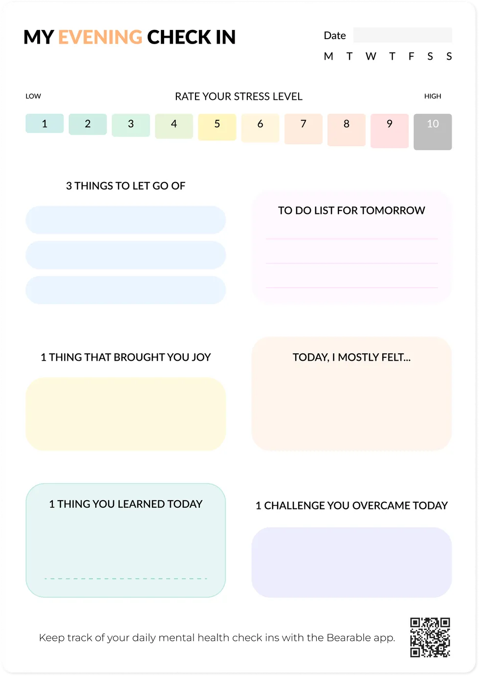 My Evening Check In Worksheet