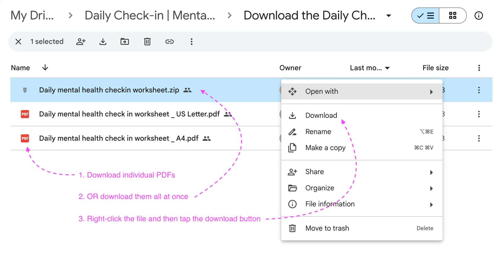 How to download the daily check in mental health worksheet