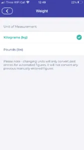 Weight unit settings