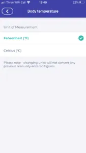 Temperature unit settings