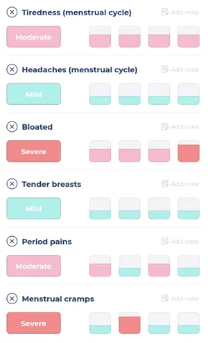 Menstrual cycle symptoms tracking in Bearable