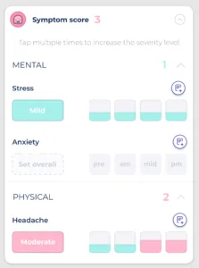 An image of symptom tracking tools in Bearable including stress, anxiety, and headache tracking.