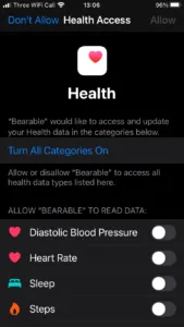 Apple Health data sync settings