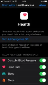 Apple Health permissions screen
