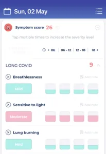 Long Covid symptoms list in Bearable