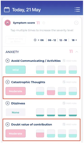 Tracking negative thoughts as symptoms in Bearable
