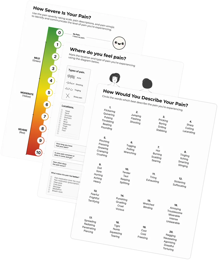 How to describe pain worksheets PDF