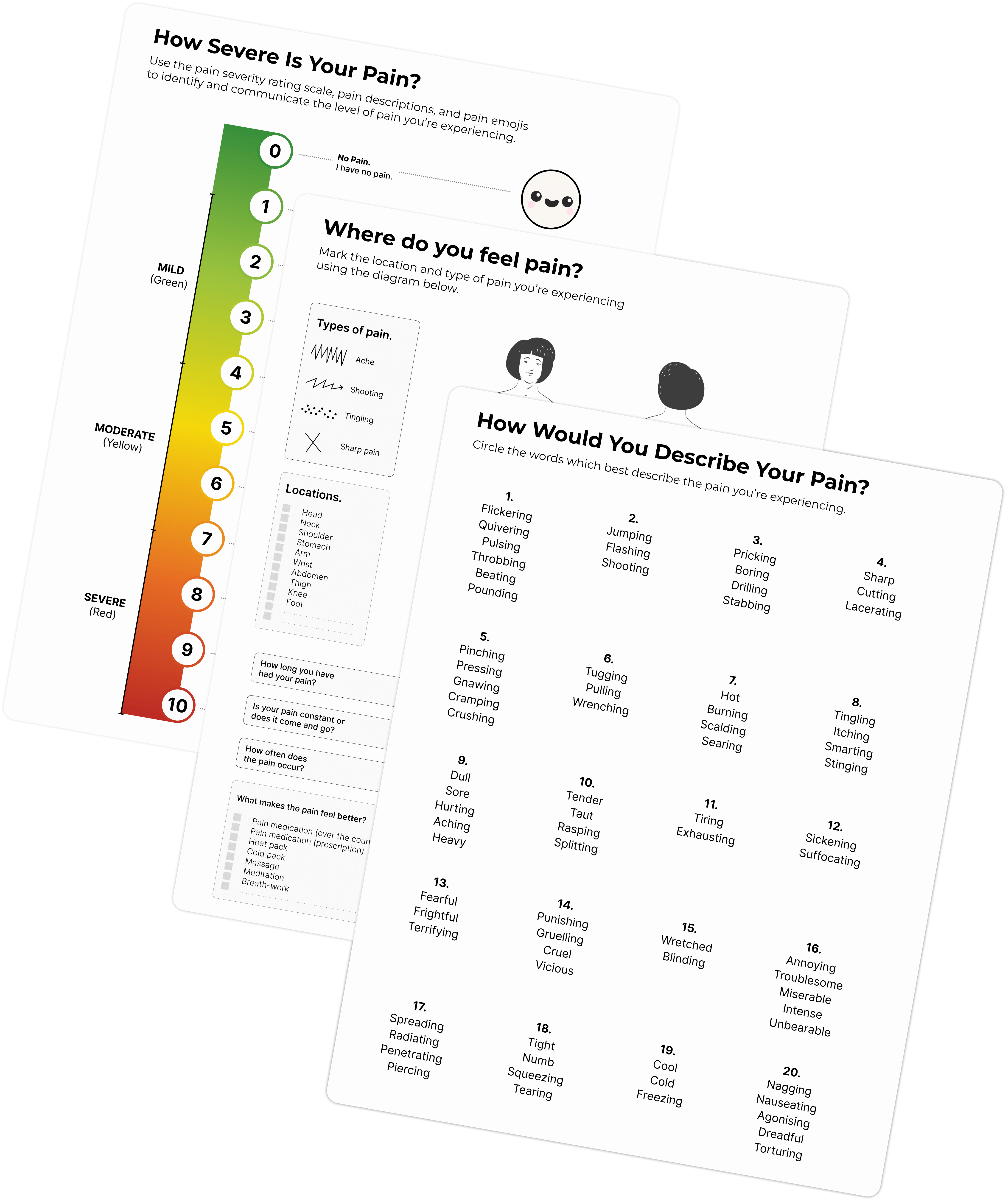 How to describe pain worksheets PDF