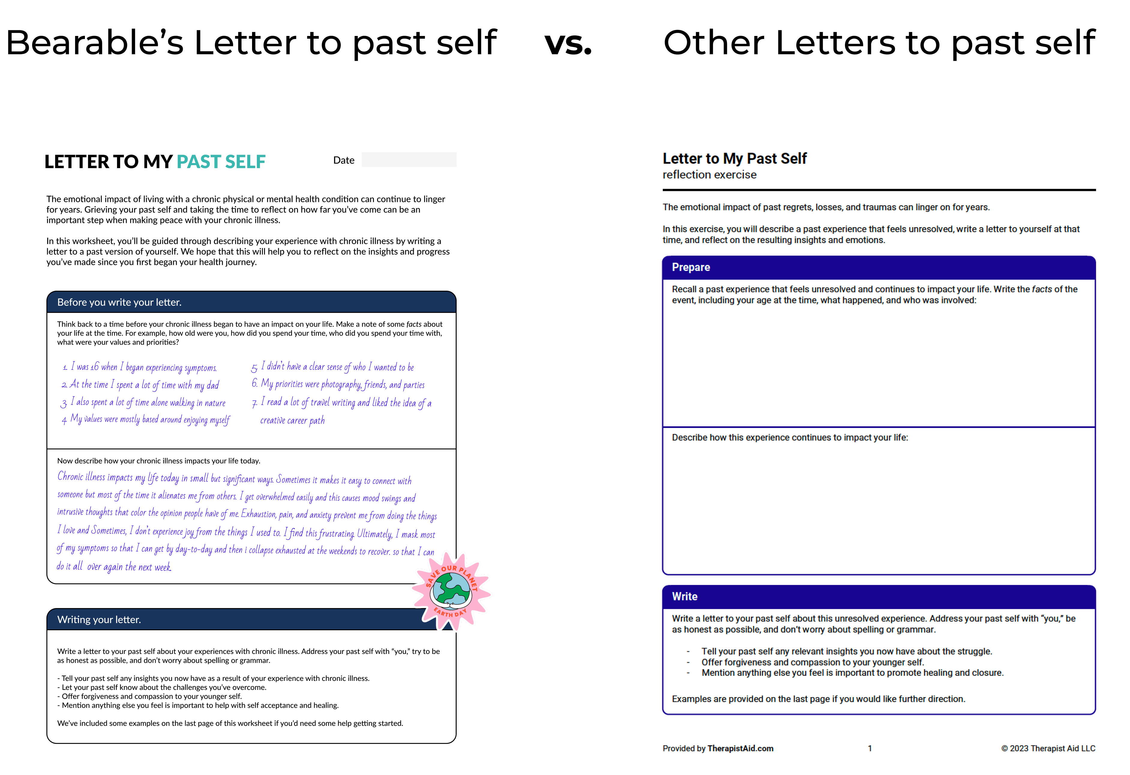 Letter To Your Past Self - Mental Health Worksheet- Bearable